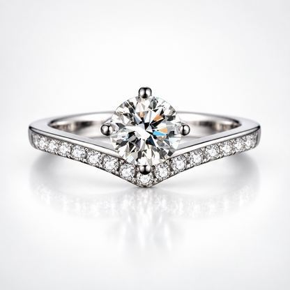 1ct Round Brilliant Moissanite Chevron Pavé Adjustable Ring