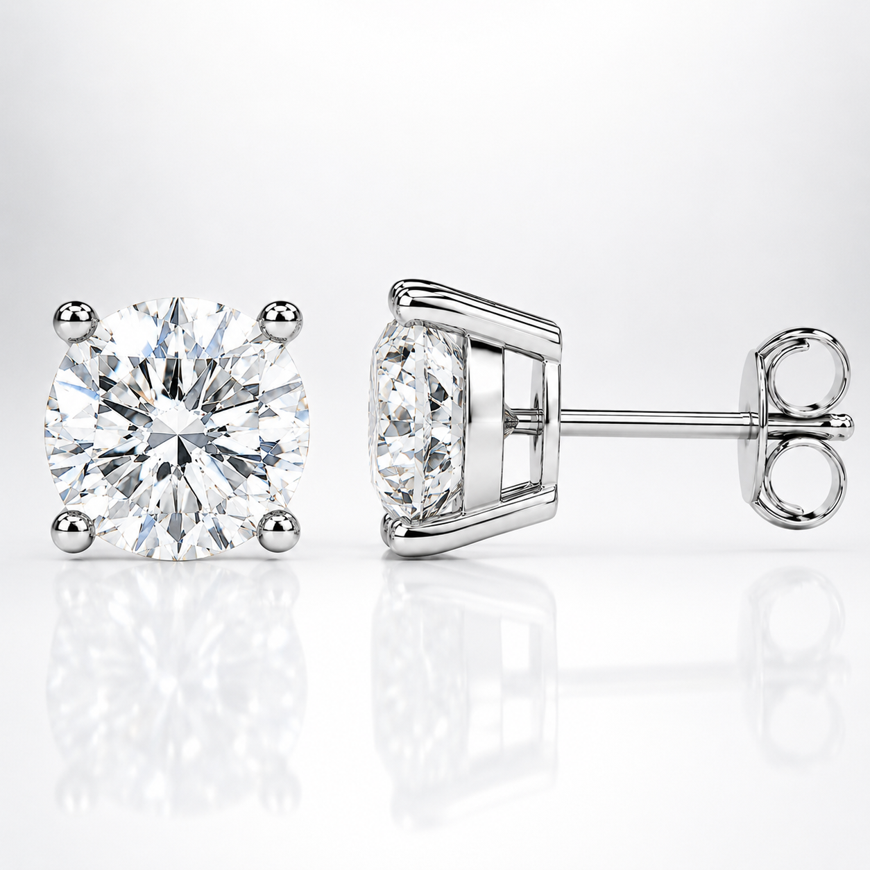 Four Prong Moissanite Solitaire Stud Earrings