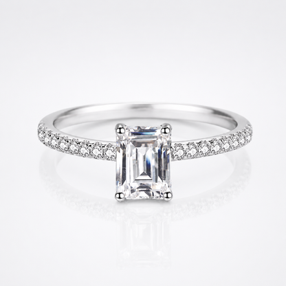 Emerald Cut Moissanite Pavé Solitaire Engagement Ring