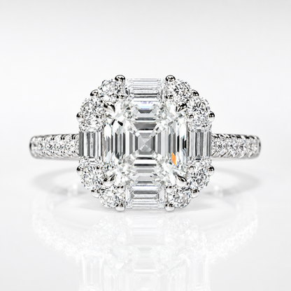 Vintage Asscher Halo Moissanite Engagement Ring