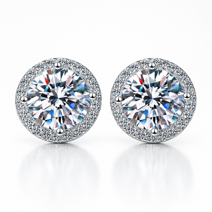 Round Brilliant Cut Moissanite Halo Stud Earrings
