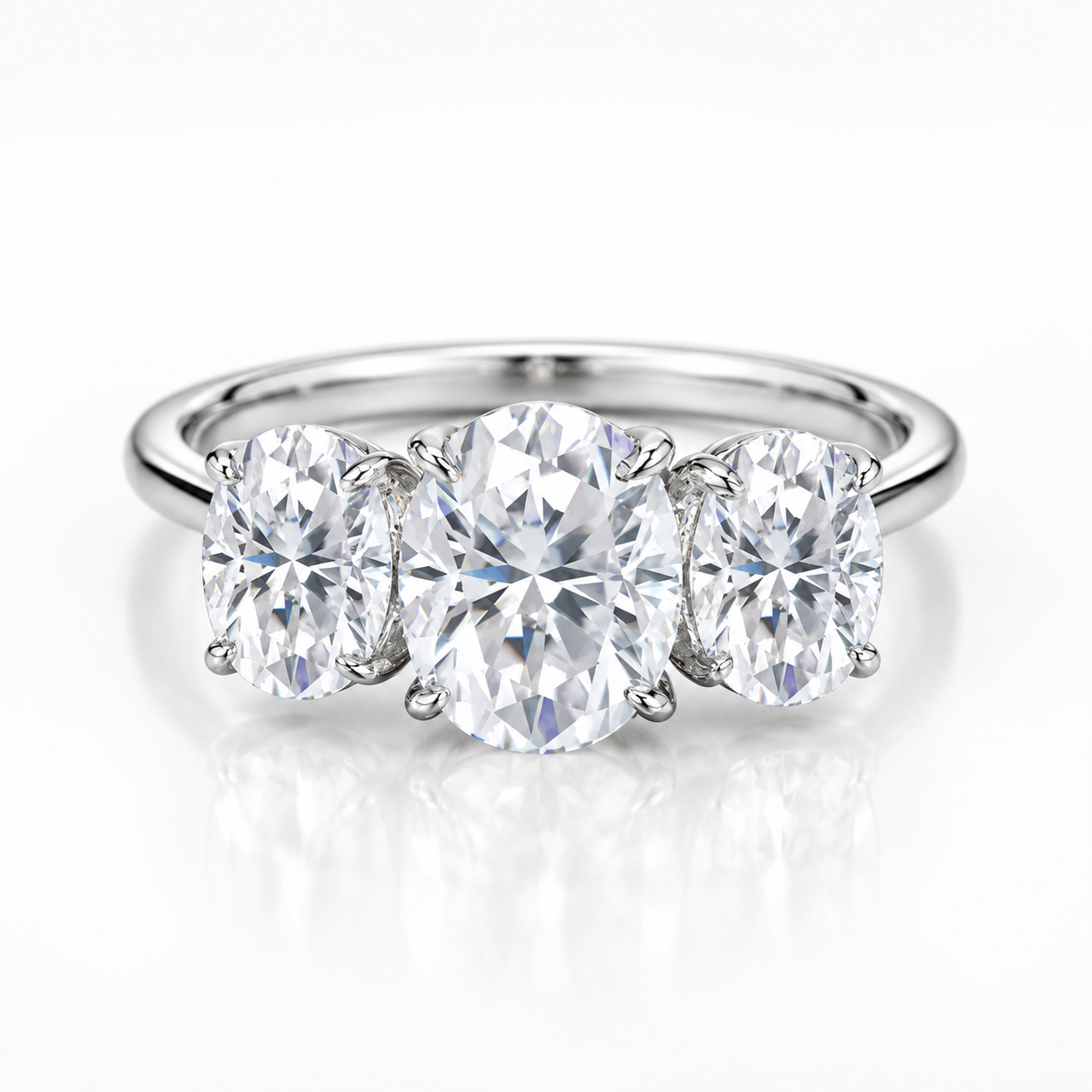 4ct Oval Cut Moissanite Trilogy Engagement Ring