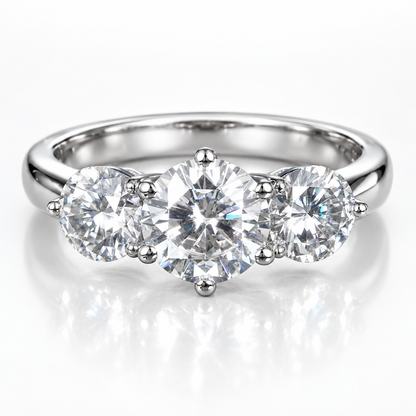 3ct Round Brilliant Moissanite Trilogy Engagement Ring
