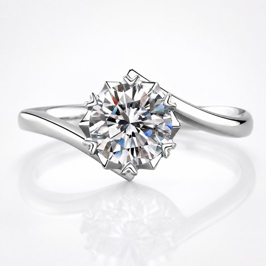Round Brilliant Moissanite Twist Solitaire Engagement Ring