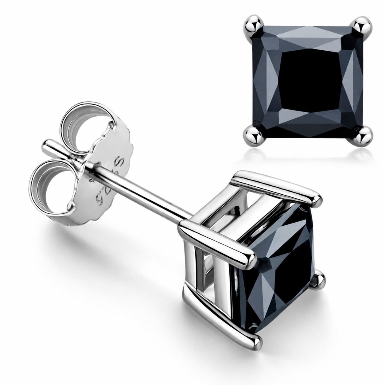 Princess Cut Black Moissanite Stud Earrings