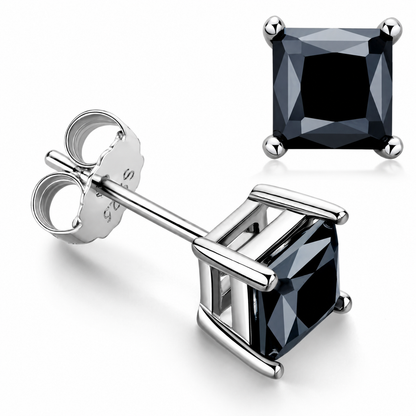 Princess Cut Black Moissanite Stud Earrings