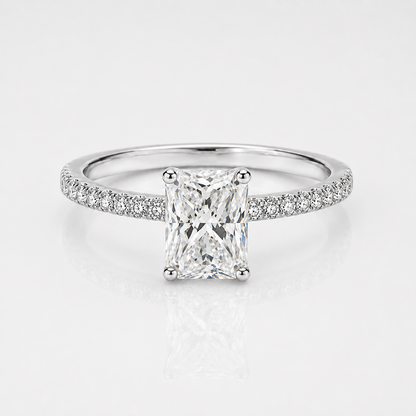 Radiant Cut Moissanite Pavé Solitaire Engagement Ring