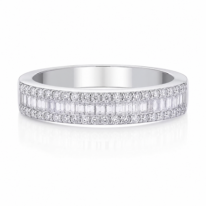 Emerald & Round Brilliant Moissanite Triple-Row Wedding Band