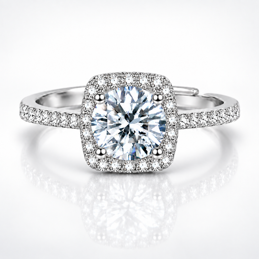 1ct Round Brilliant Moissanite Square Halo Adjustable Ring