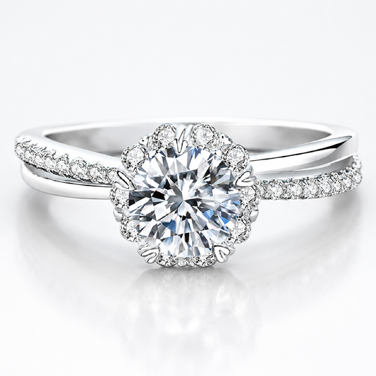 Round Brilliant Cut Moissanite Split Band Halo Ring