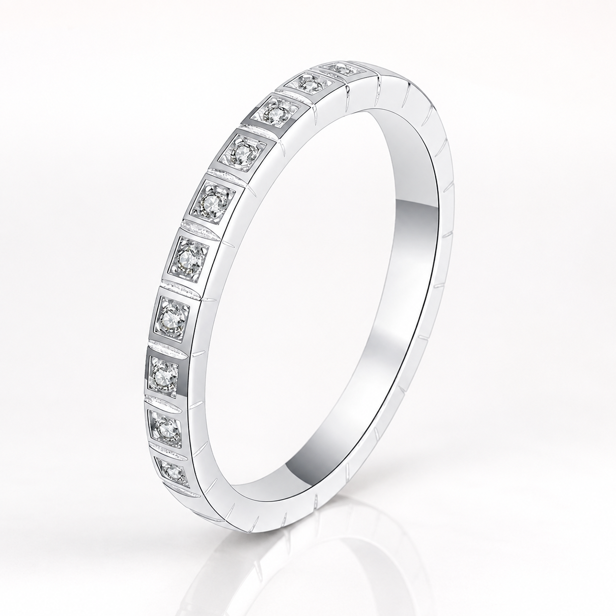 Round Brilliant Cut Moissanite Square Channel Half-Eternity Wedding Band