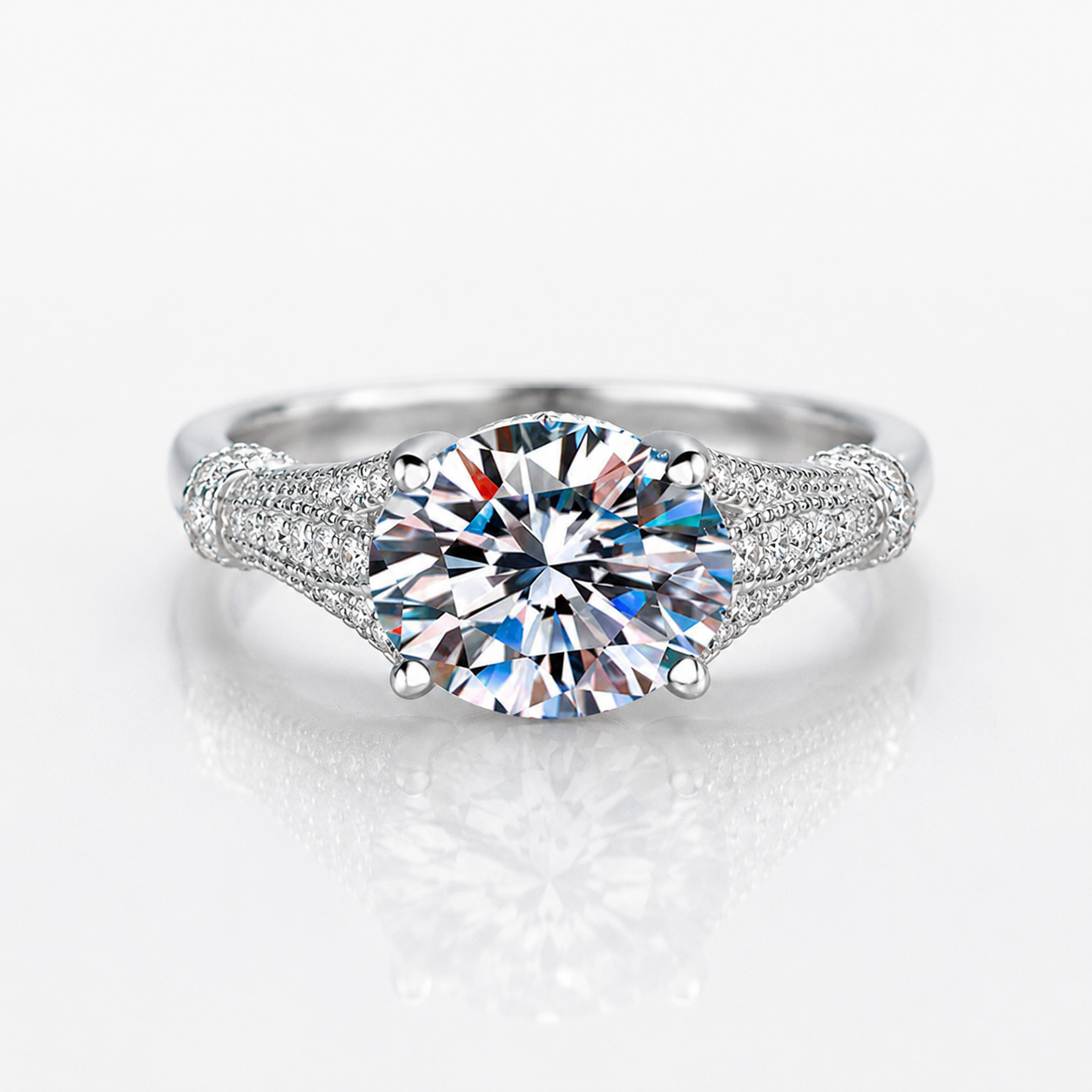 3ct Oval Cut Moissanite Multi-Row Pavé Engagement Ring