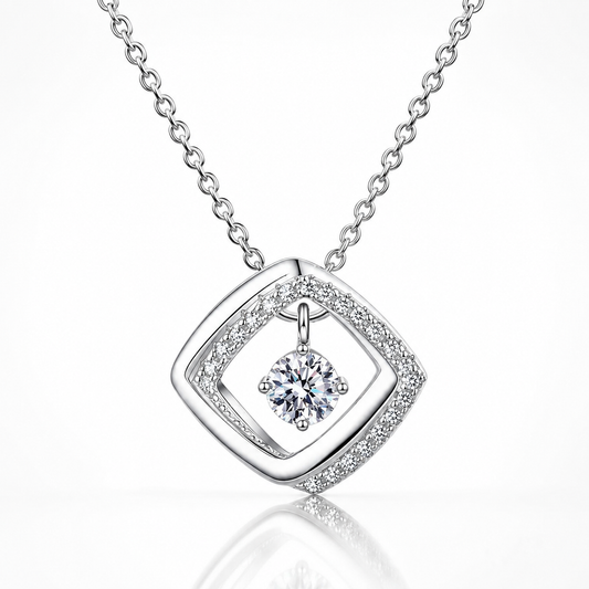 Floating Diamond Shape Moissanite Pendant Necklace