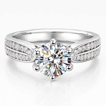 Round Brilliant Moissanite Double-Row Pavé Engagement Ring