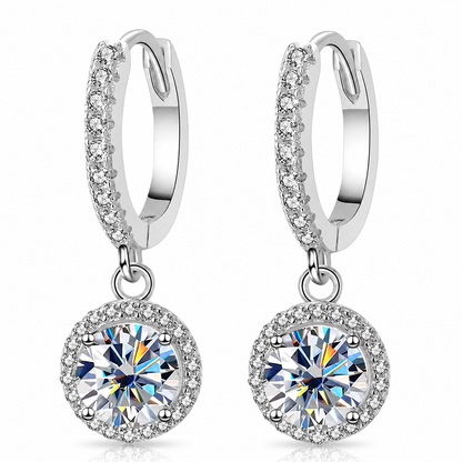 Halo Moissanite Hoop Drop Earrings