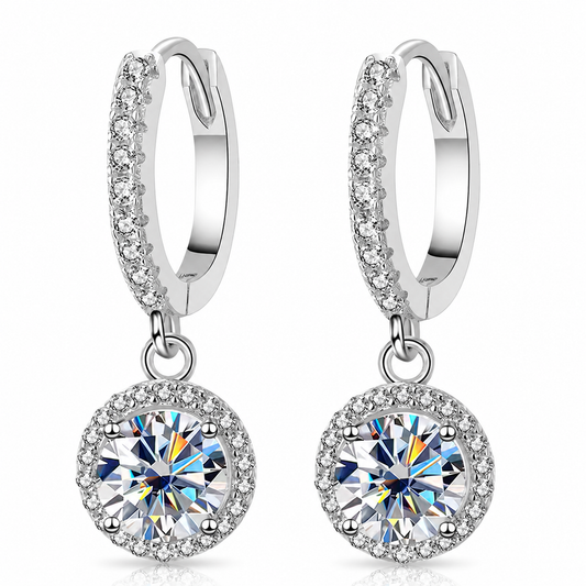 Halo Moissanite Hoop Drop Earrings
