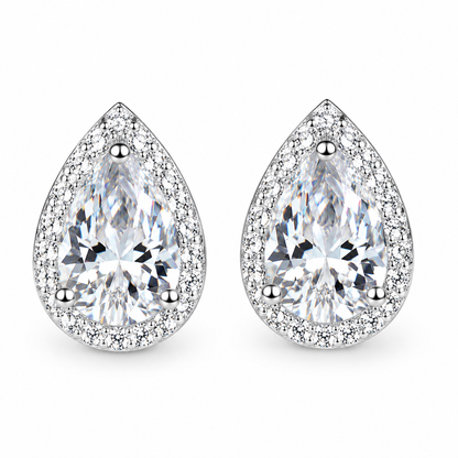 Pear Cut Moissanite Halo Stud Earrings
