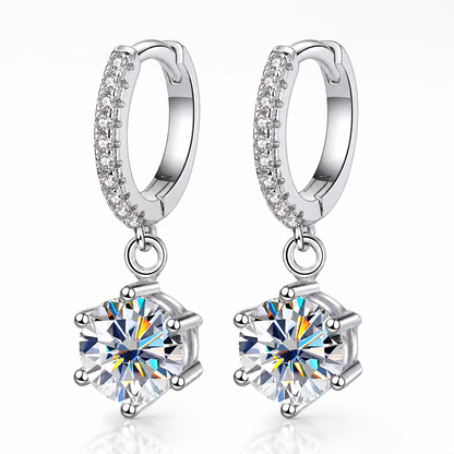 Round Moissanite Hoop Drop Earrings