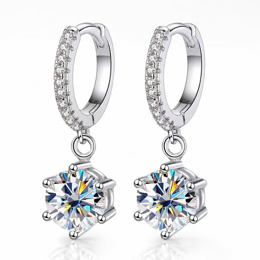 Round Moissanite Hoop Drop Earrings