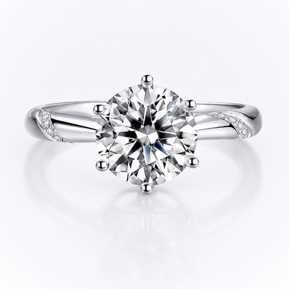 Round Brilliant Moissanite Sweeping Accent Solitaire Engagement Ring