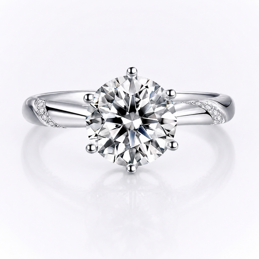 Round Brilliant Moissanite Sweeping Accent Solitaire Engagement Ring