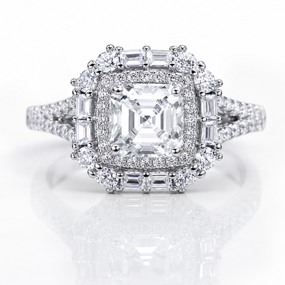 Asscher Halo Moissanite Engagement Ring