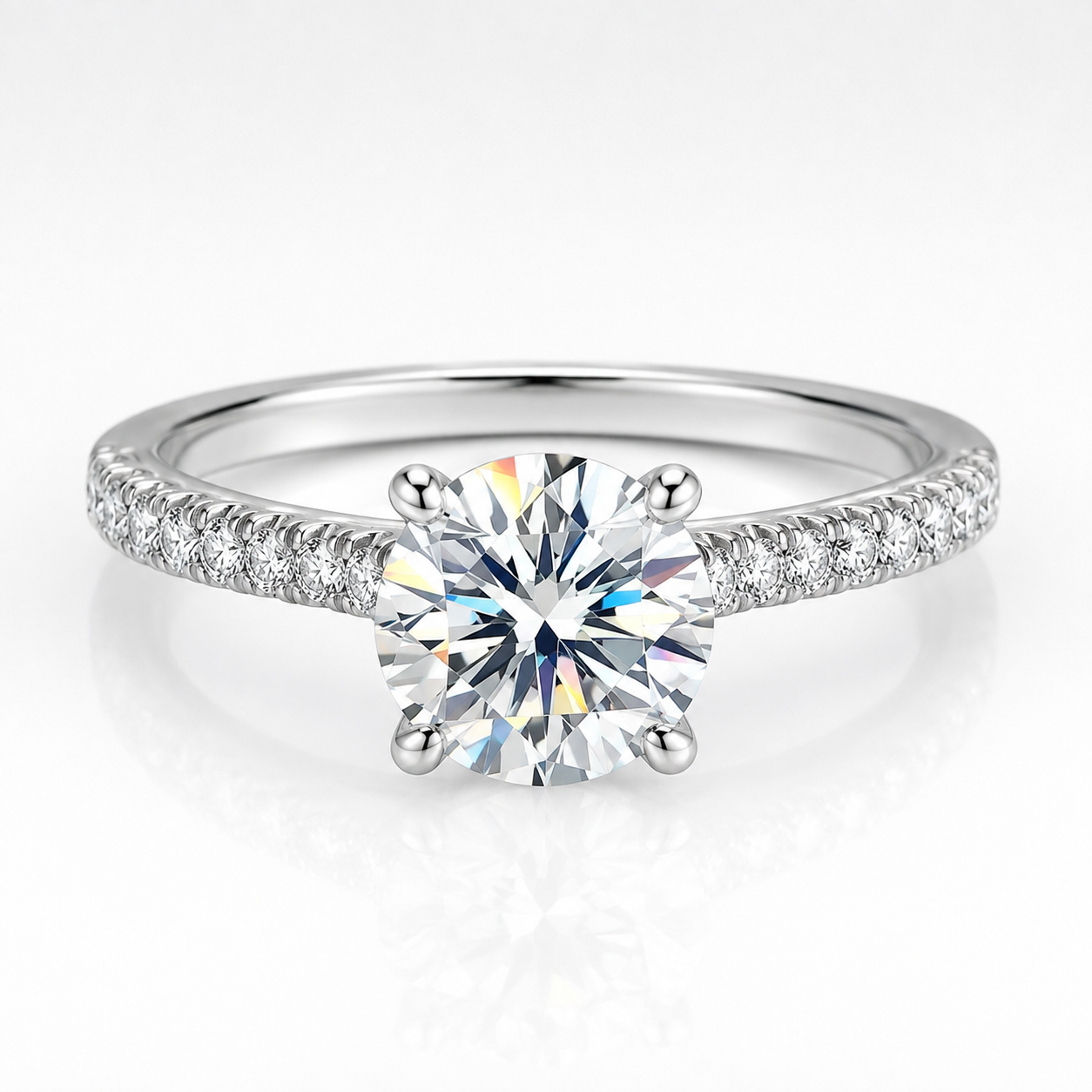 Round Brilliant Moissanite Pavé Solitaire Engagement Ring