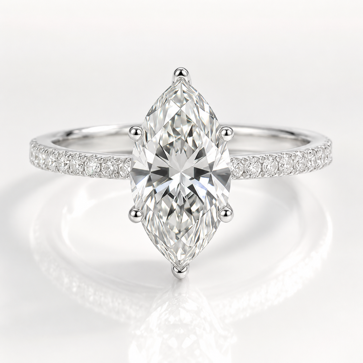 Marquise Cut Moissanite Pavé Solitaire Engagement Ring