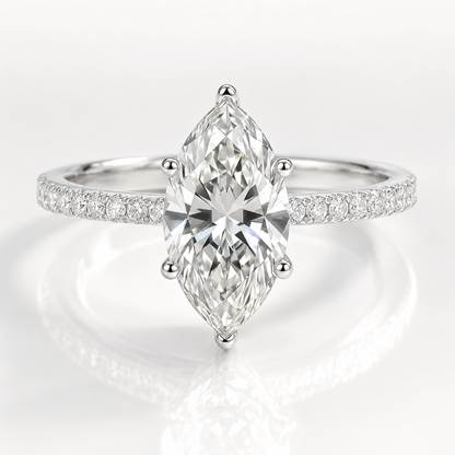 Marquise Cut Moissanite Pavé Solitaire Engagement Ring