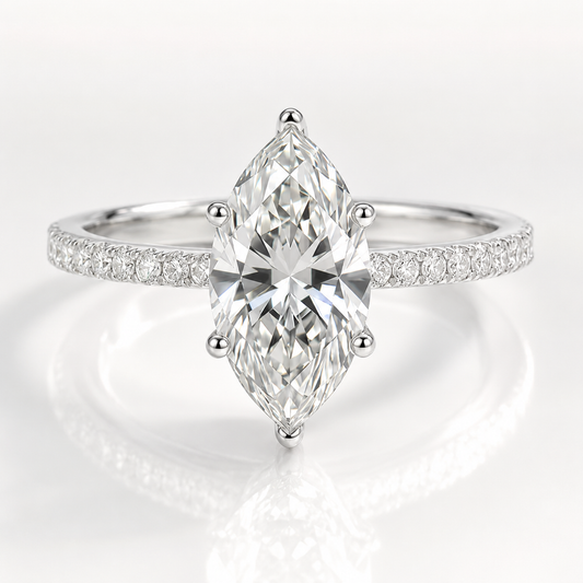 Marquise Cut Moissanite Pavé Solitaire Engagement Ring