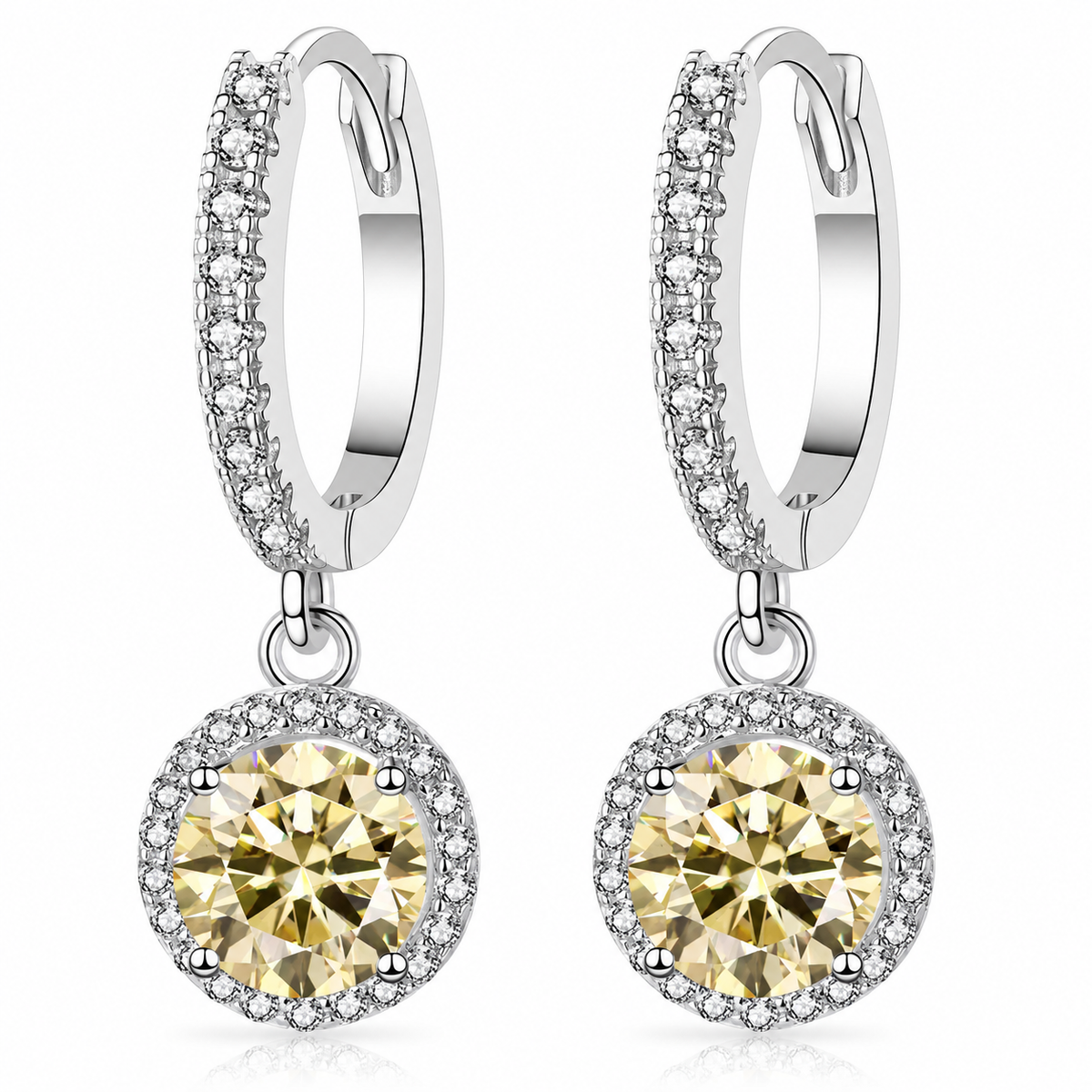 Halo Moissanite Hoop Drop Earrings