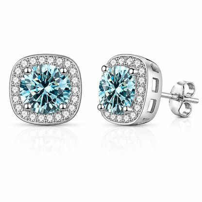 Halo Moissanite Stud Earrings – 925 Sterling Silver & Gold