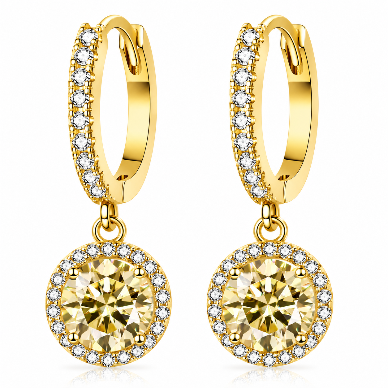 Halo Moissanite Hoop Drop Earrings