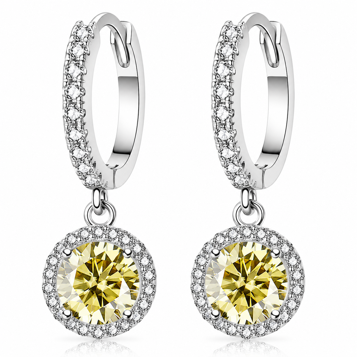 Halo Moissanite Hoop Drop Earrings