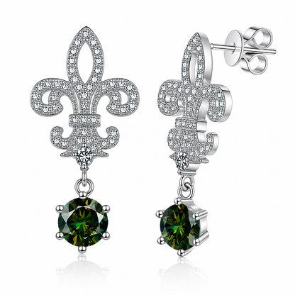 Fleur de Lis Moissanite Drop Earrings – 2.0ct Round Brilliant Dangle Earrings
