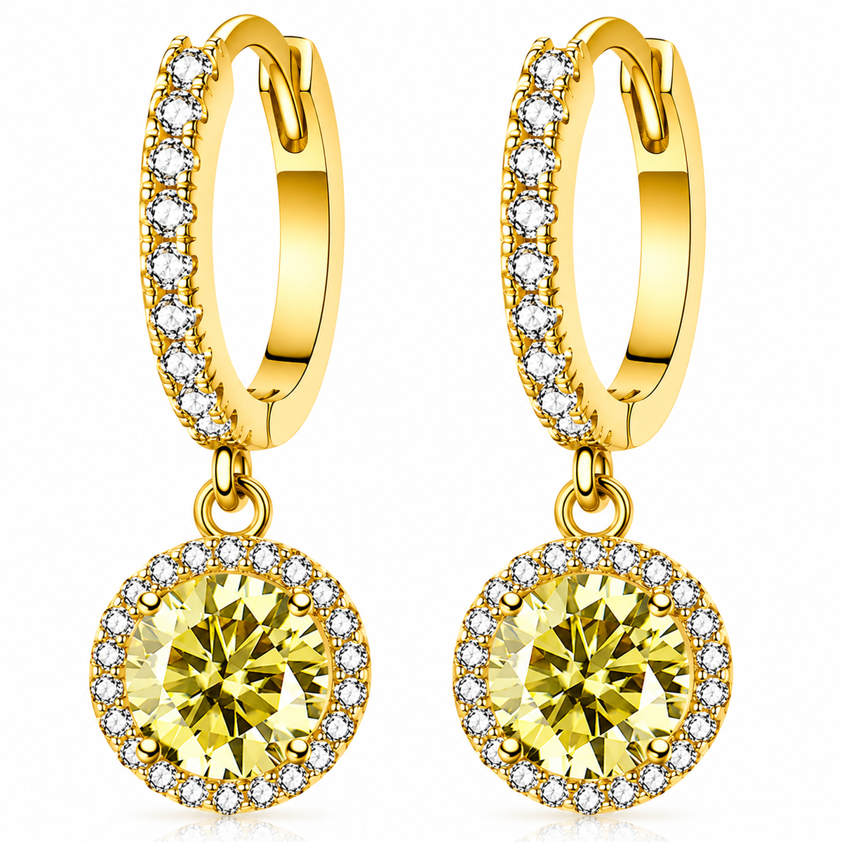 Halo Moissanite Hoop Drop Earrings