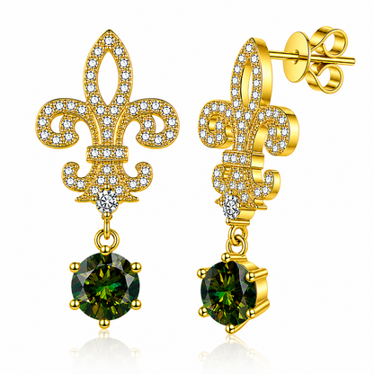 Fleur de Lis Moissanite Drop Earrings – 2.0ct Round Brilliant Dangle Earrings