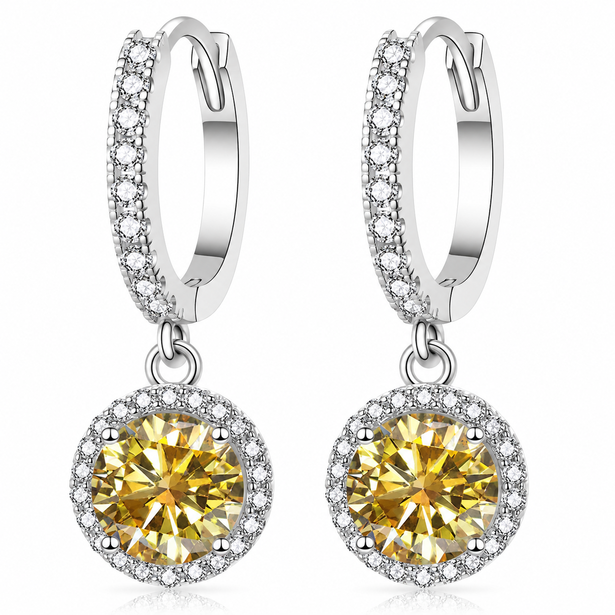 Halo Moissanite Hoop Drop Earrings