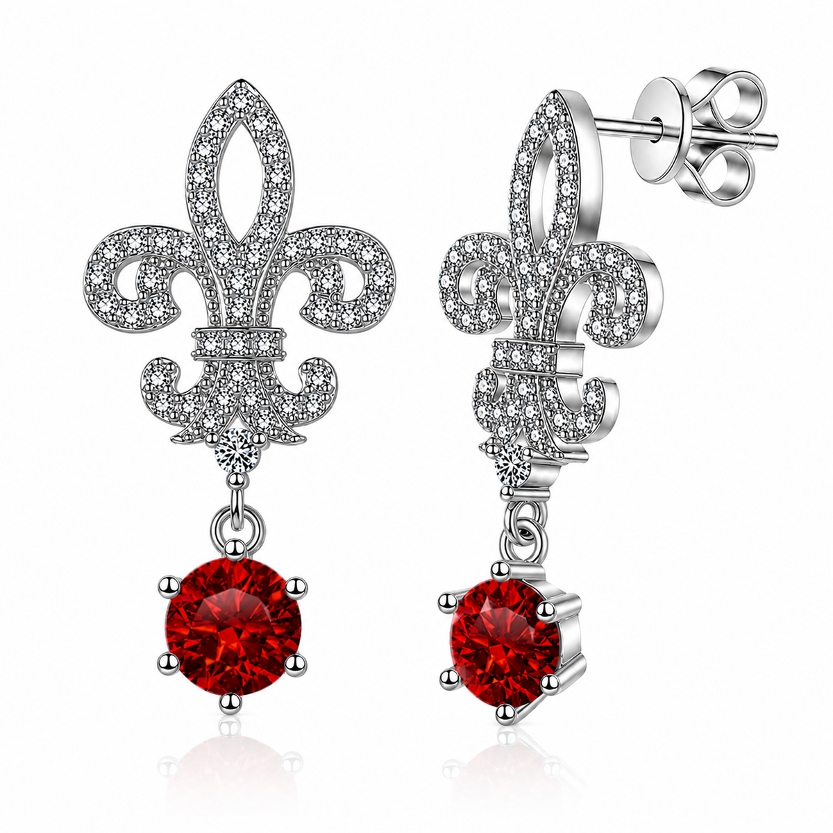 Fleur de Lis Moissanite Drop Earrings – 2.0ct Round Brilliant Dangle Earrings