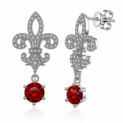 Fleur de Lis Moissanite Drop Earrings – 2.0ct Round Brilliant Dangle Earrings