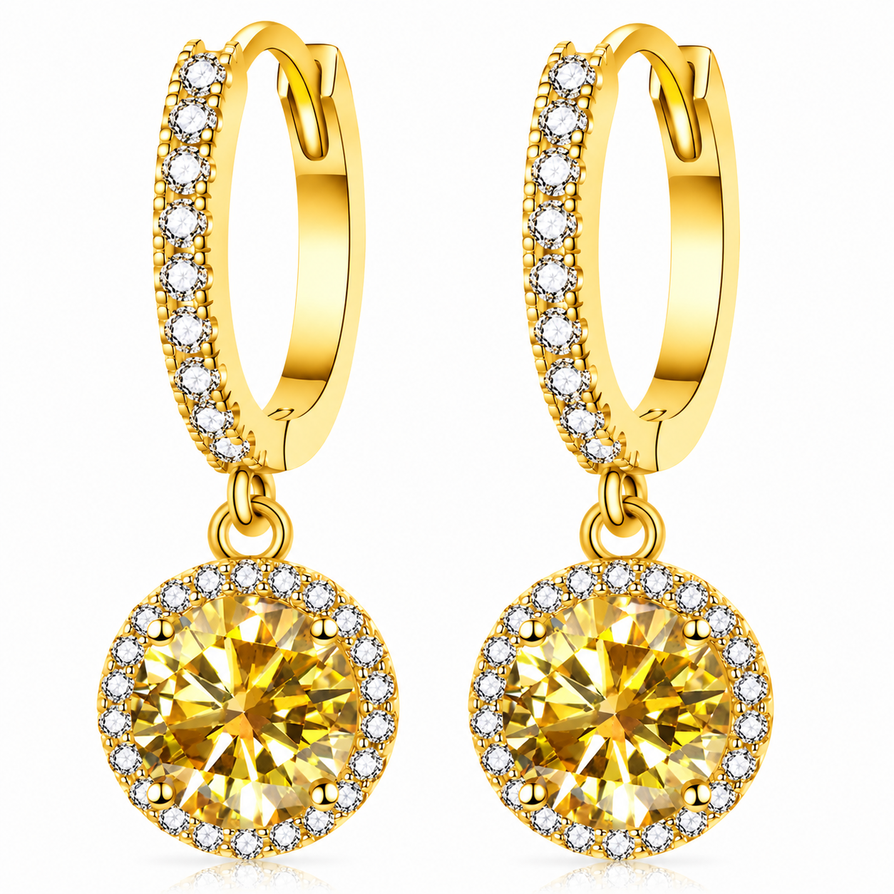 Halo Moissanite Hoop Drop Earrings