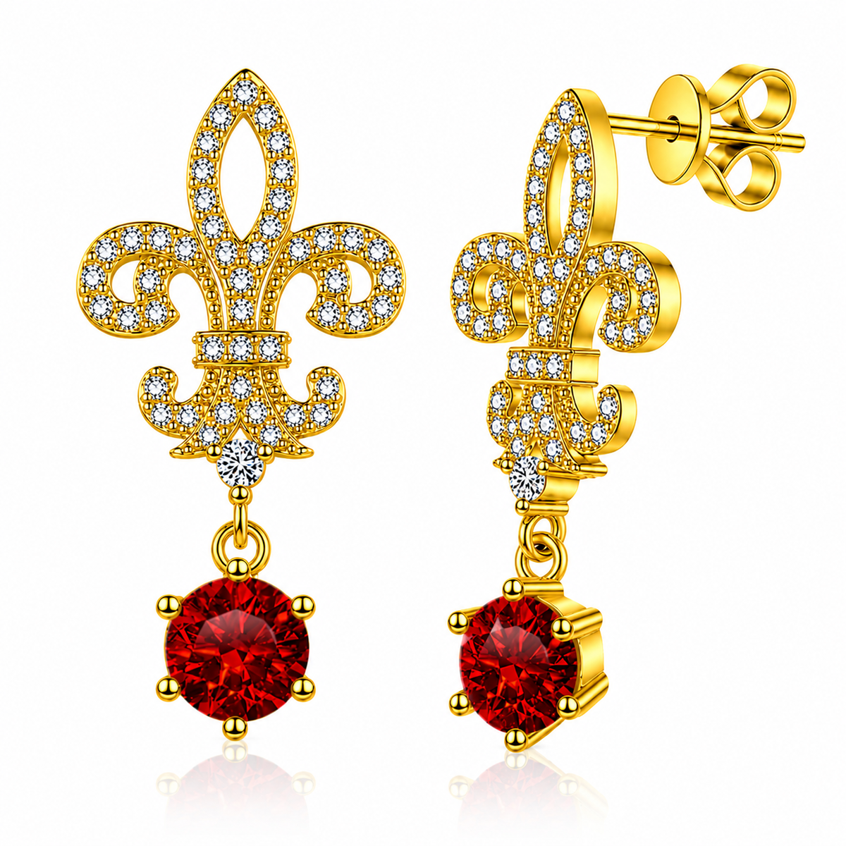 Fleur de Lis Moissanite Drop Earrings – 2.0ct Round Brilliant Dangle Earrings