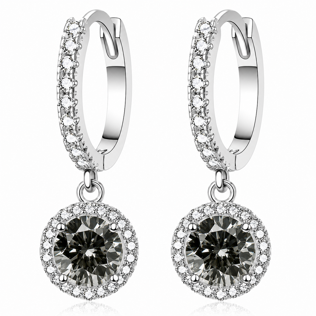 Halo Moissanite Hoop Drop Earrings