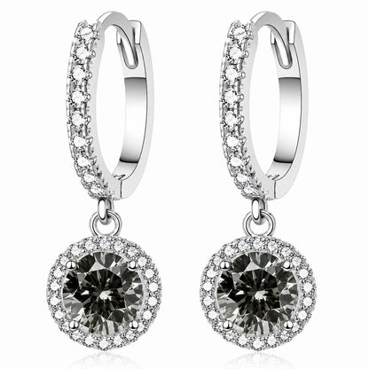 Halo Moissanite Hoop Drop Earrings
