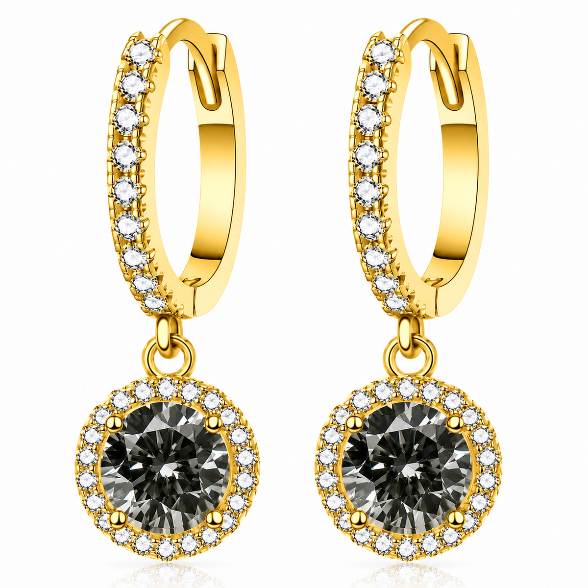 Halo Moissanite Hoop Drop Earrings