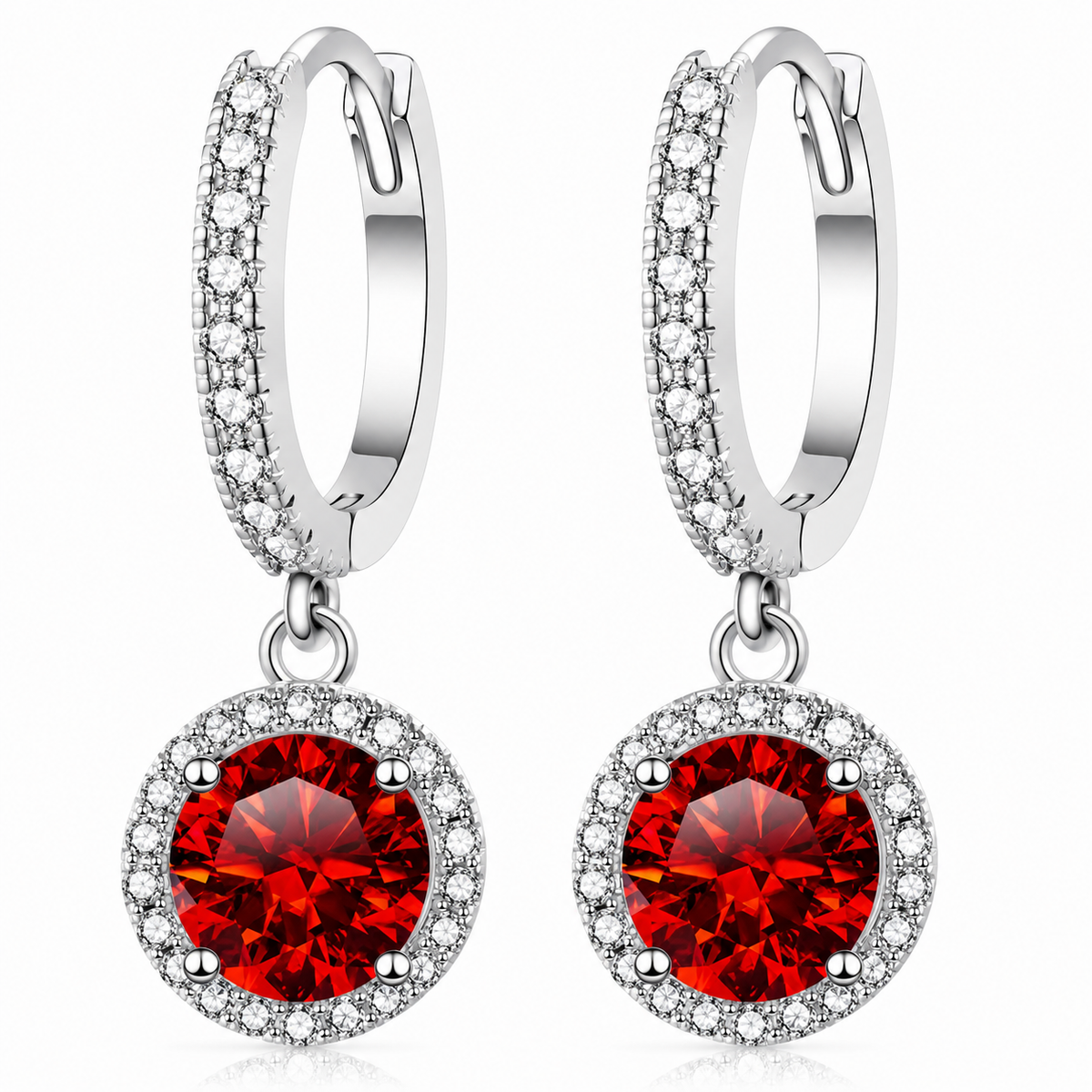 Halo Moissanite Hoop Drop Earrings
