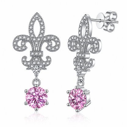 Fleur de Lis Moissanite Drop Earrings – 2.0ct Round Brilliant Dangle Earrings