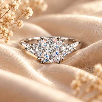 3ct Radiant & Trillion Cut Moissanite Trilogy Engagement Ring