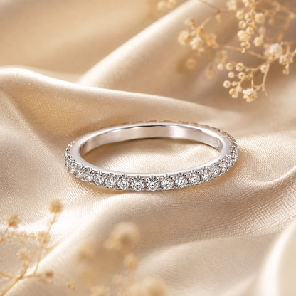 Round Brilliant Cut Moissanite Pavé Wedding Band