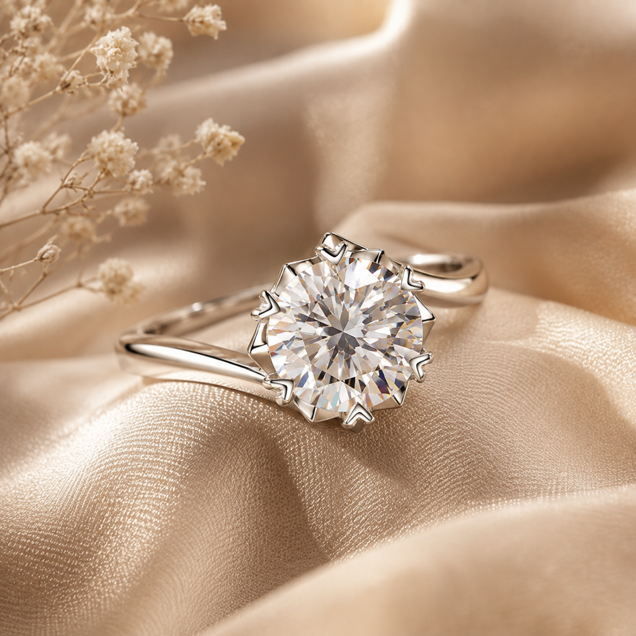 Round Brilliant Moissanite Twist Solitaire Engagement Ring